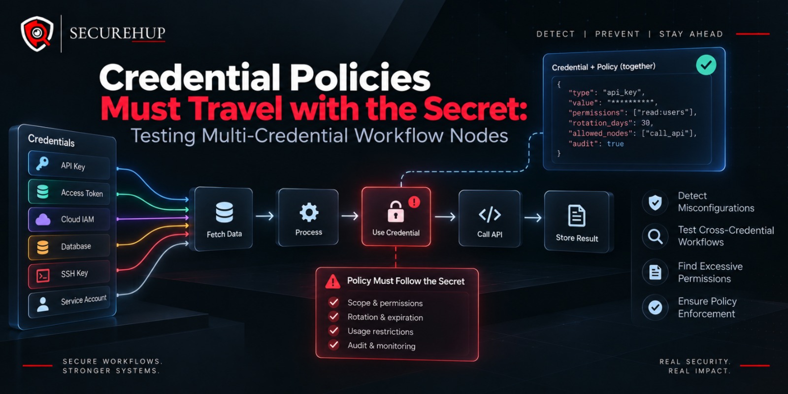 Credential Policies Must Travel with the Secret: Testing Multi-Credential Workflow Nodes