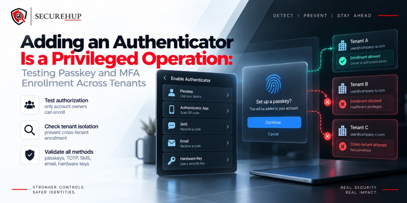 Adding an Authenticator Is a Privileged Operation: Testing Passkey and MFA Enrollment Across Tenants